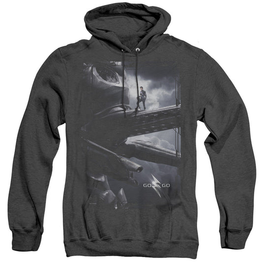 Power Rangers Black Zord Poster Heather Mens Hoodie Black Officially Licensed