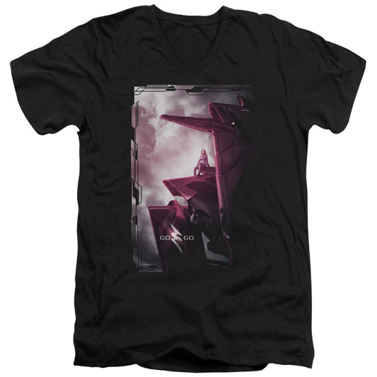 Power Rangers Pink Zord Poster Mens Slim Fit V-Neck T Shirt Black Officially Licensed