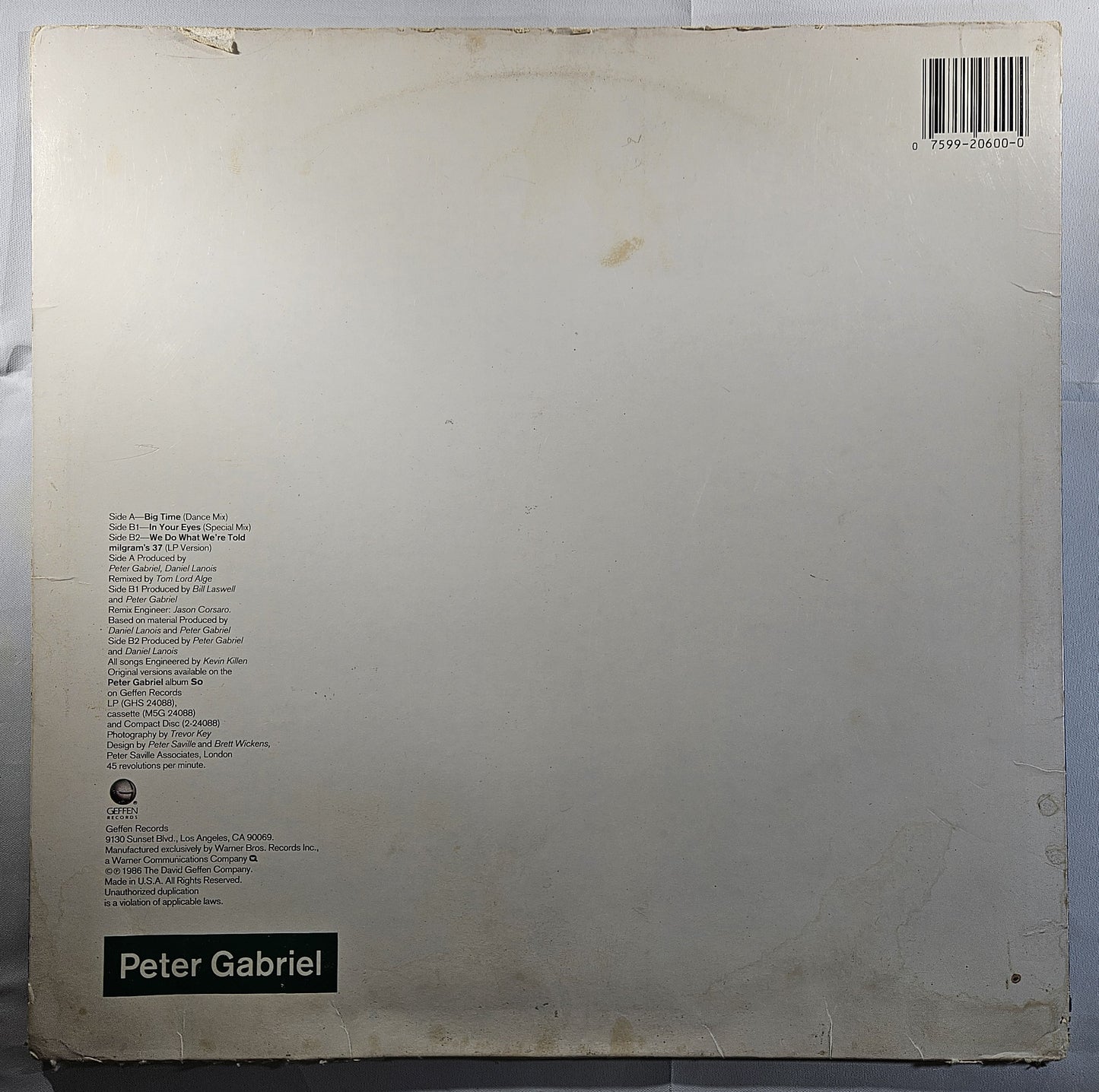 Peter Gabriel - Big Time [1986 Allied Pressing 45RPM] [Used Vinyl Record 12" Single]