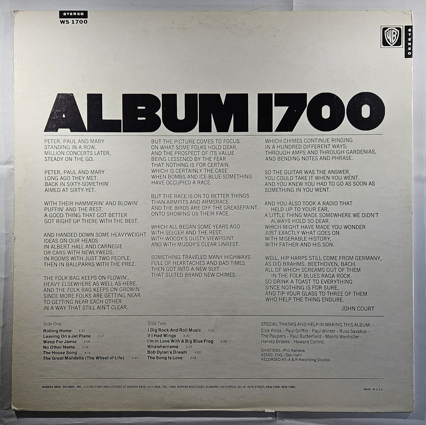 Peter, Paul and Mary - Album 1700 [1968 Santa Maria] [Used Vinyl Record LP]