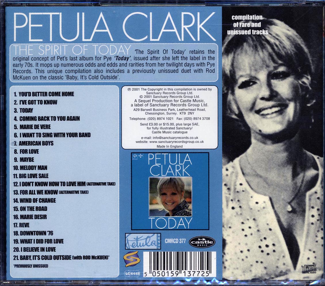 Petula Clark - The Spirit of Today [2001 Compilation] [New CD]