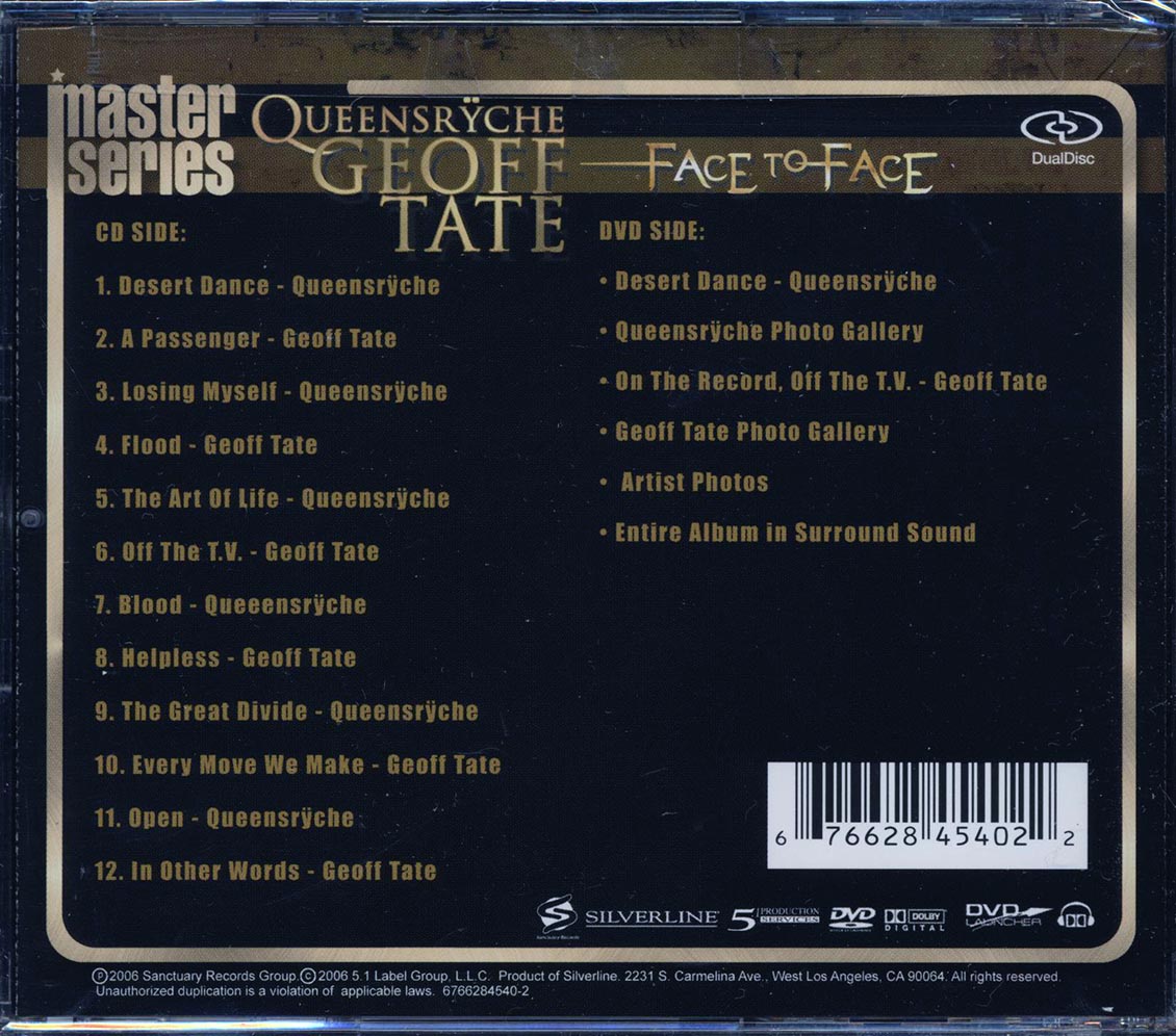Queensryche, Geoff Tate - Face to Face [2006 New CD/DVD DualDisc]