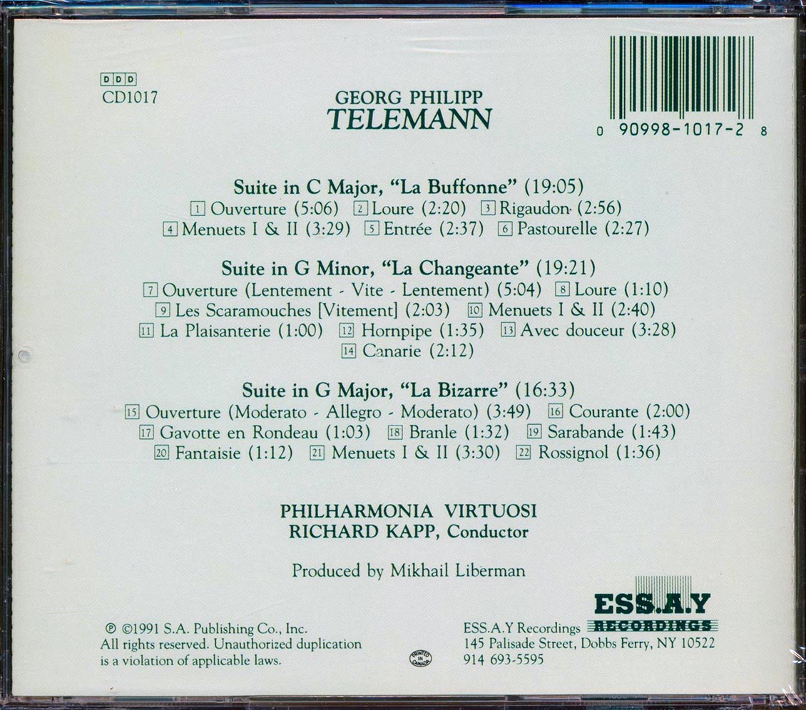 Richard Kapp - Telemann: Suites for Orchestra [1991 New CD]