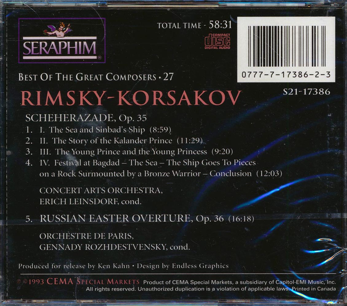 Rimski-Korsakov - Scheherazade, Russian Easter Overture [1993 New CD]