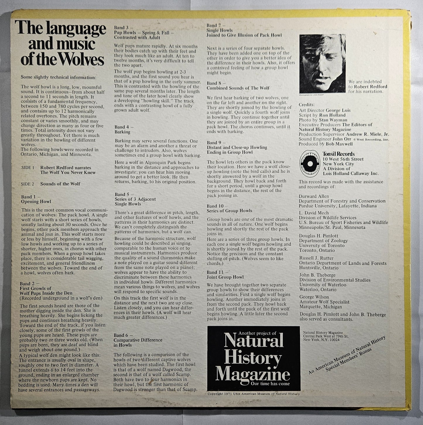 Robert Redford - The Language and Music of the Wolves [1971 Used Vinyl Record LP] [B]