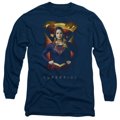 Supergirl Standing Symbol Mens Long Sleeve Shirt Navy Officially Licensed