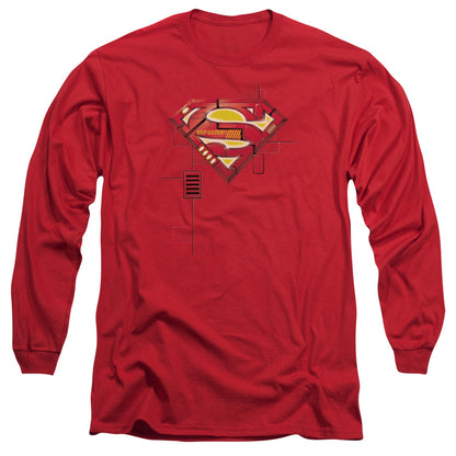 Superman Super Mech Shield Mens Long Sleeve Shirt Red Officially Licensed