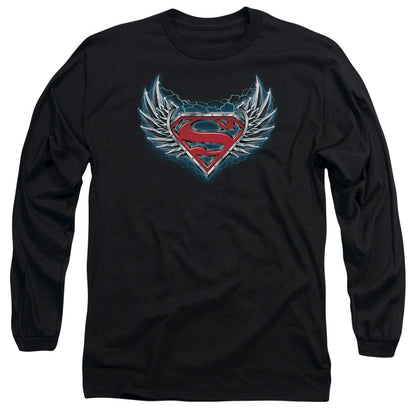 Superman Steel Wings Logo Mens Long Sleeve Shirt Black Officially Licensed