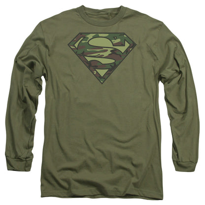 Superman Camo Logo Mens Long Sleeve Shirt Military Green Officially Licensed