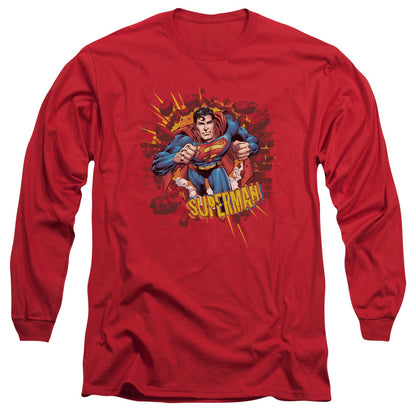 Superman Sorry About The Wall Mens Long Sleeve Shirt Red Officially Licensed