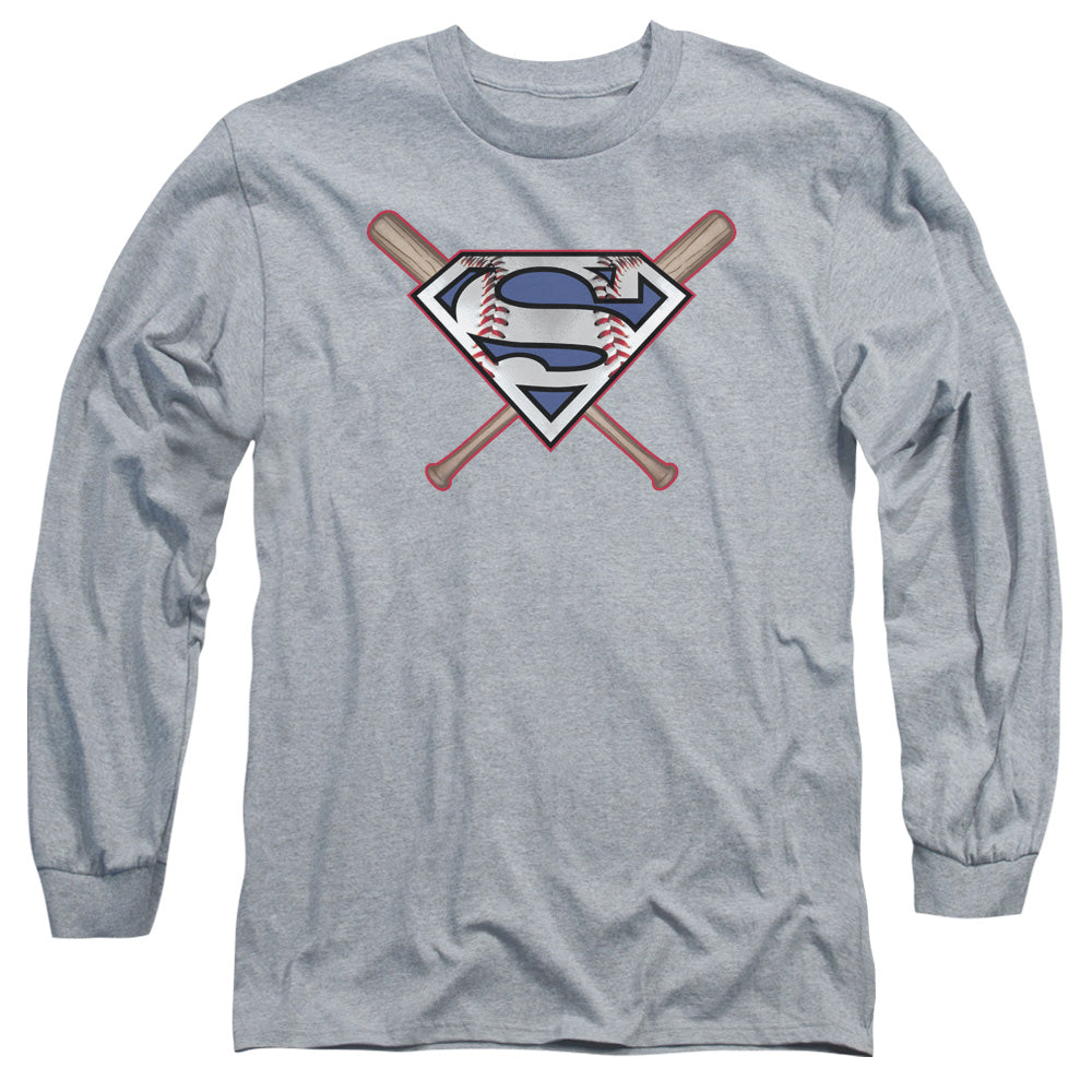 Superman Crossed Bats Mens Long Sleeve Shirt Athletic Heather Officially Licensed