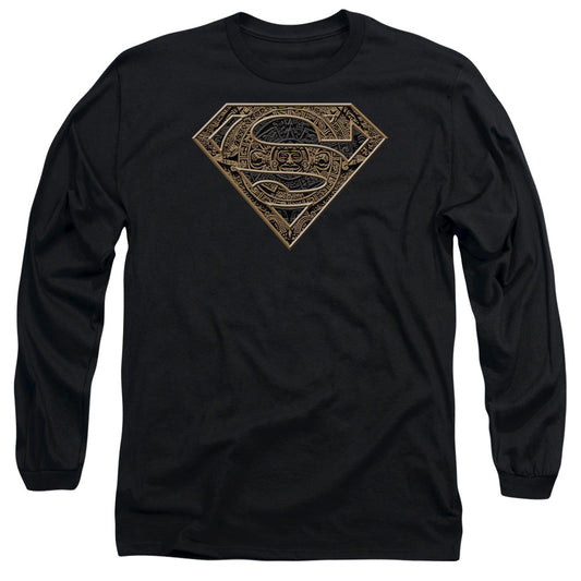 Superman Aztec Shield Mens Long Sleeve Shirt Black Officially Licensed