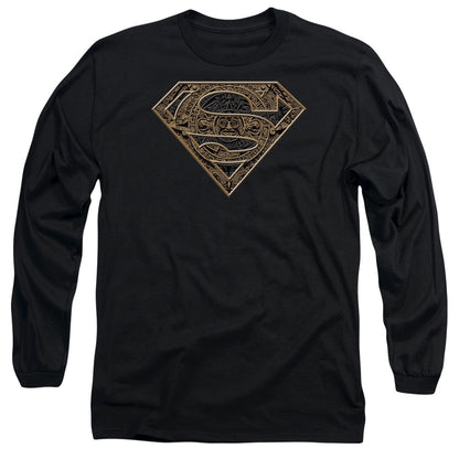 Superman Aztec Shield Mens Long Sleeve Shirt Black Officially Licensed