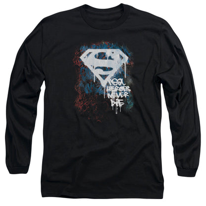 Superman Real Heroes Never Die Mens Long Sleeve Shirt Black Officially Licensed
