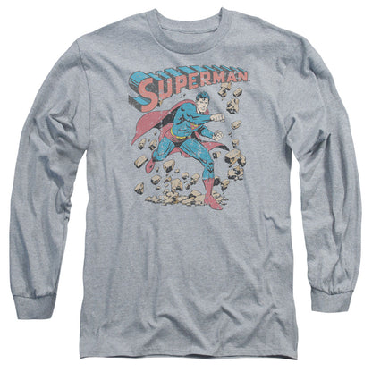 Superman Mad At Rocks Mens Long Sleeve Shirt Athletic Heather Officially Licensed