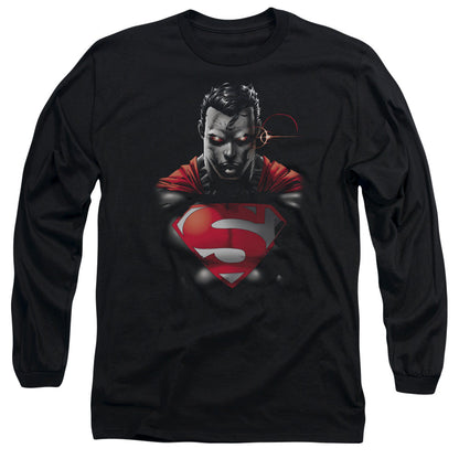 Superman Heat Vision Charged Mens Long Sleeve Shirt Black Officially Licensed