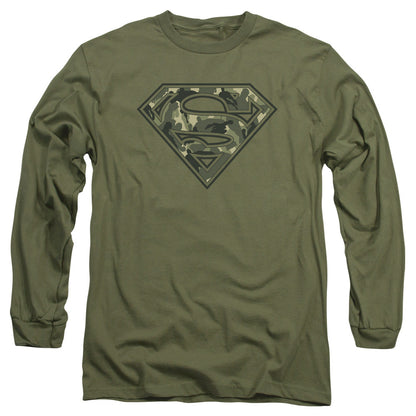 Superman Super Camo Mens Long Sleeve Shirt Military Green Officially Licensed