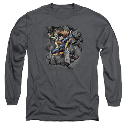 Superman Break On Through Mens Long Sleeve Shirt Charcoal Officially Licensed