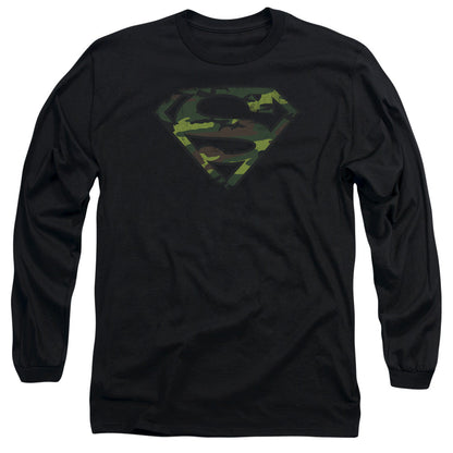 Superman Distressed Camo Shield Mens Long Sleeve Shirt Black Officially Licensed
