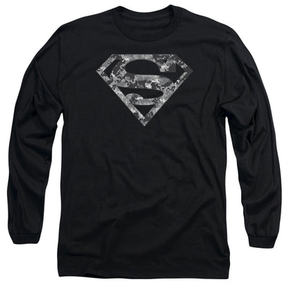 Superman Urban Camo Shield Mens Long Sleeve Shirt Black Officially Licensed