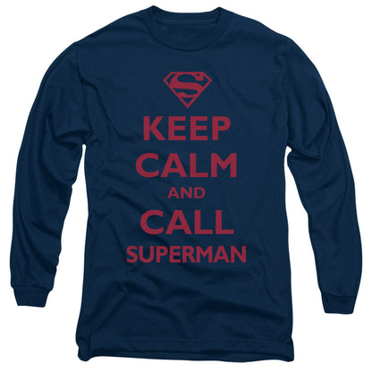 Superman Call Superman Mens Long Sleeve Shirt Navy Officially Licensed
