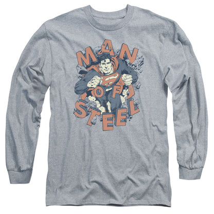 Superman Coming Through Mens Long Sleeve Shirt Athletic Heather Officially Licensed