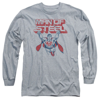 Superman Steel Retro Mens Long Sleeve Shirt Athletic Heather Officially Licensed