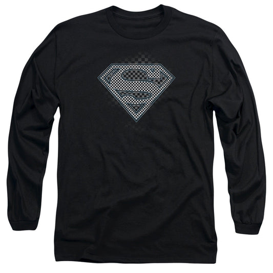 Superman Checkerboard Mens Long Sleeve Shirt Black Officially Licensed