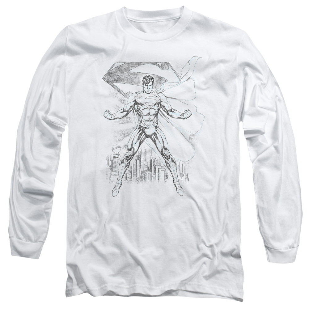 Superman Super Sketch Mens Long Sleeve Shirt White Officially Licensed