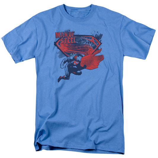 Man Of Steel Sheild Splat Mens T Shirt Carolina Blue Officially Licensed