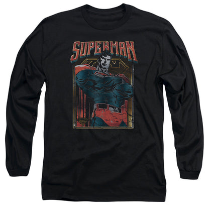 Superman Head Bang Mens Long Sleeve Shirt Black Officially Licensed