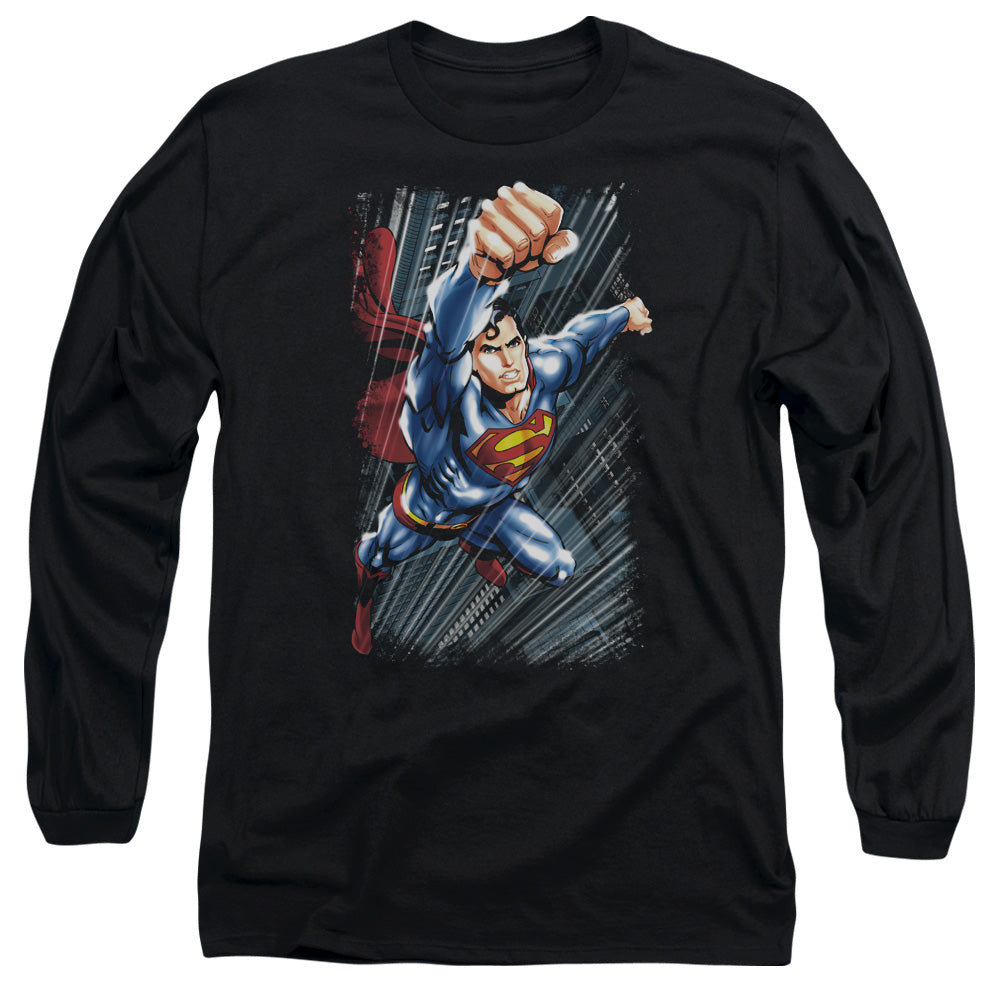 Superman Faster Than Mens Long Sleeve Shirt Black Officially Licensed