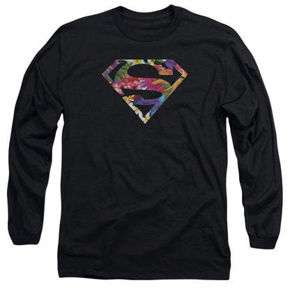 Superman Hawaiian Shield Mens Long Sleeve Shirt Black Officially Licensed