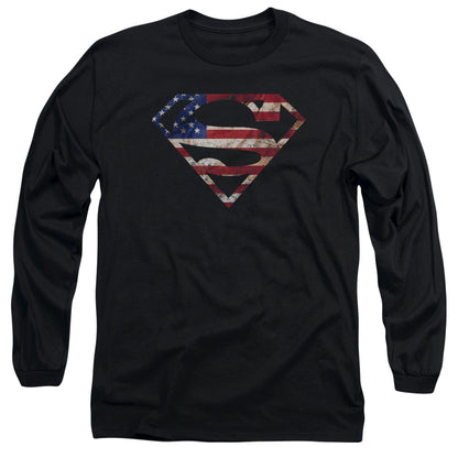 Superman Super Patriot Mens Long Sleeve Shirt Black Officially Licensed