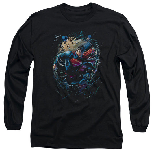 Superman Breaking Space Mens Long Sleeve Shirt Black Officially Licensed