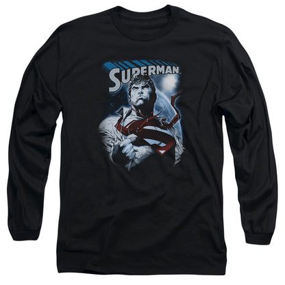 Superman Protect Earth Mens Long Sleeve Shirt Black Officially Licensed