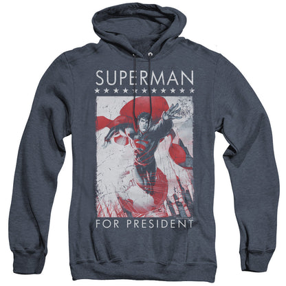 Superman Superman For President Mens Heather Hoodie Navy Officially Licensed