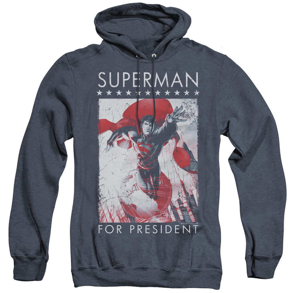 Superman Superman For President Mens Heather Hoodie Navy Officially Licensed