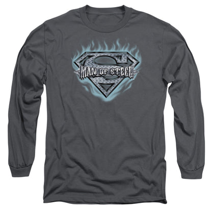Superman Man Of Steel Shield Mens Long Sleeve Shirt Charcoal Officially Licensed