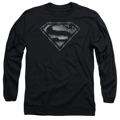 Superman Barbed Wire Mens Long Sleeve Shirt Black Officially Licensed