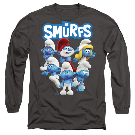 Smurfs Group Shot Mens Long Sleeve Shirt Charcoal Officially Licensed
