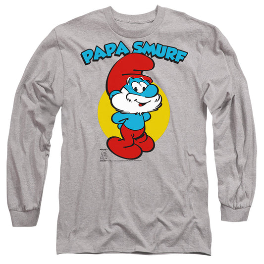 Smurfs Papa Smurf Mens Long Sleeve Shirt Athletic Heather Officially Licensed