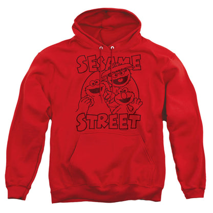 Sesame Street Group Crunch Mens Hoodie Red Officially Licensed