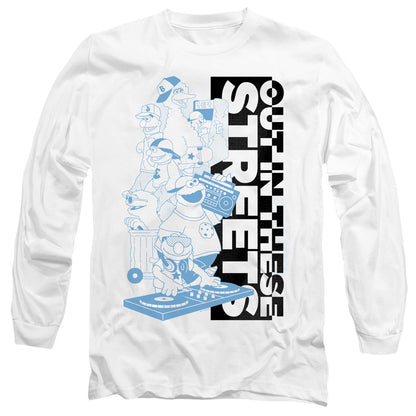 Sesame Street Out In These Streets Mens Long Sleeve Shirt White Officially Licensed
