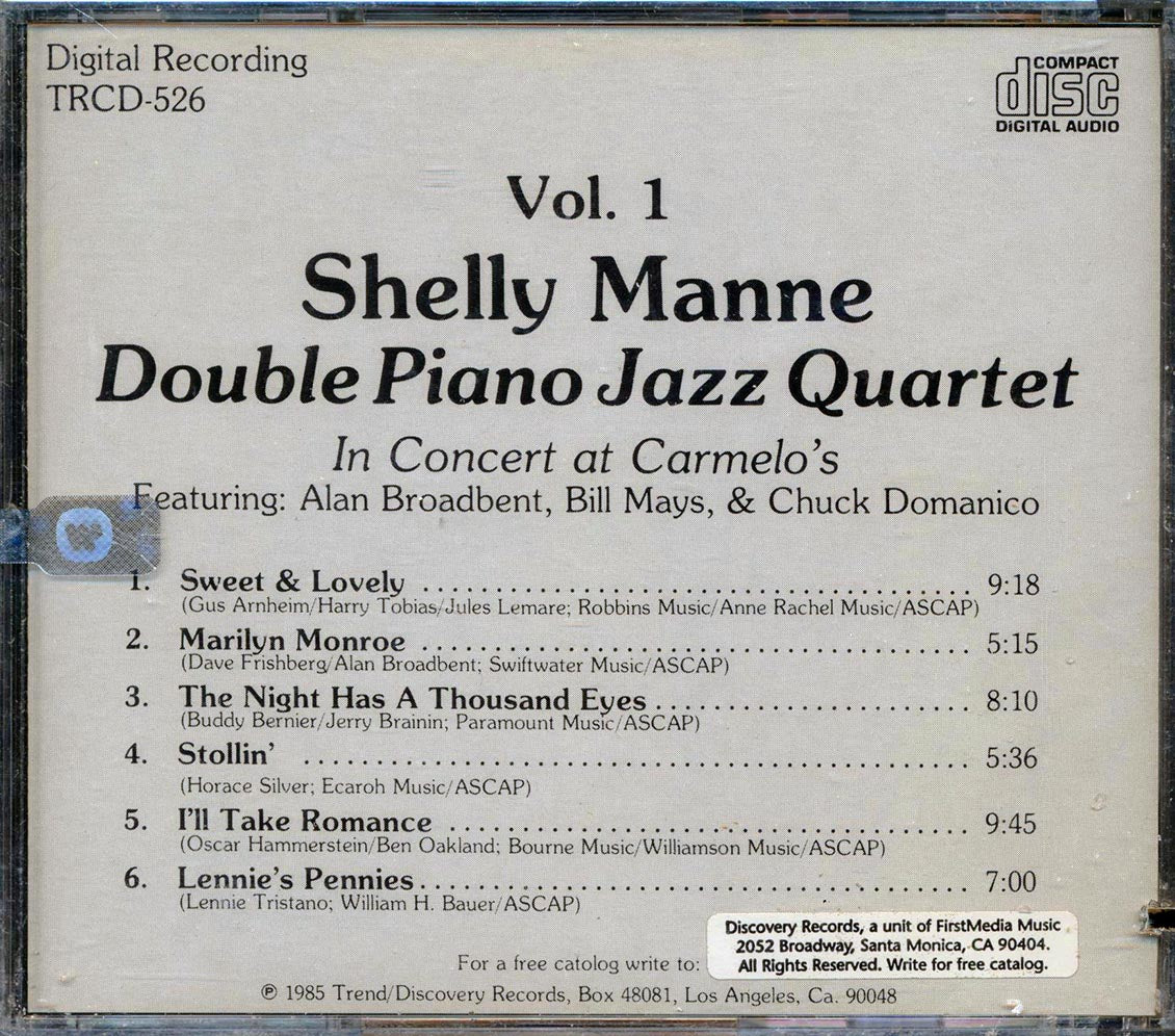 Shelly Manne - Double Piano Jazz Quartet in Concert at Carmelo's [1985 New CD]