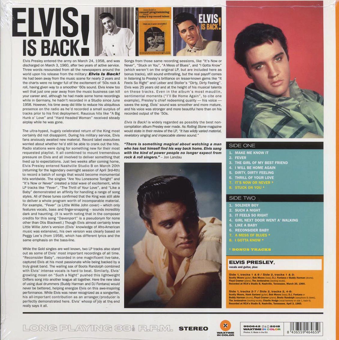 Elvis Presley - Elvis Is Back (+4 bonus tracks) (180g) (orange vinyl) [New Vinyl Record LP]
