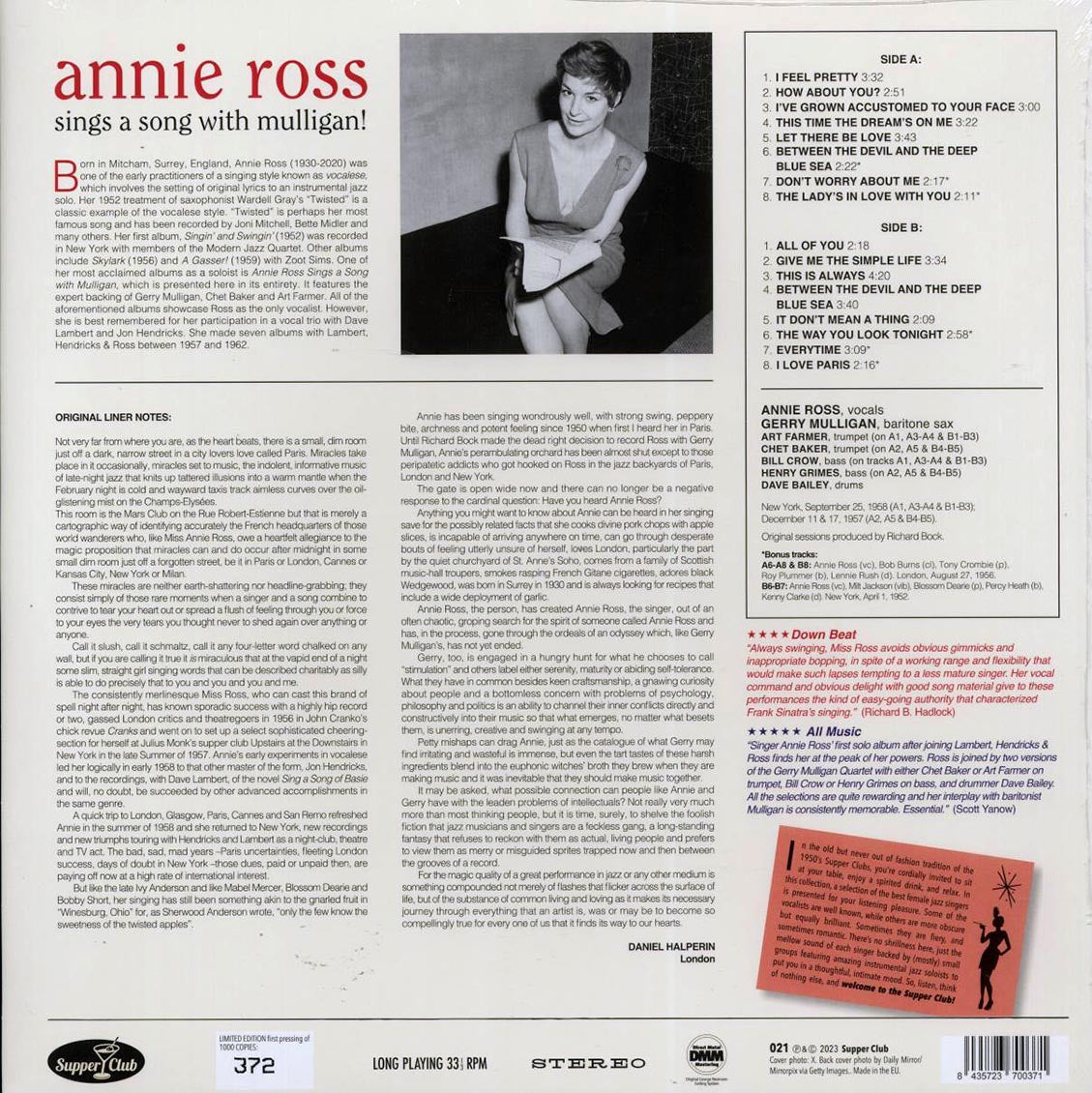 Annie Ross - Sings A Song With Mulligan! (+6 bonus tracks) (ltd. ed.) (180g) [New Vinyl Record LP]