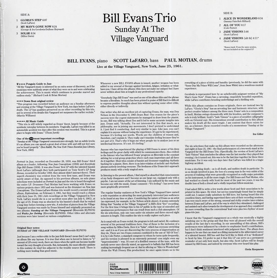 Bill Evans Trio - Sunday At The Village Vanguard (ltd. ed.) (180g) (remastered) [New Vinyl Record LP]
