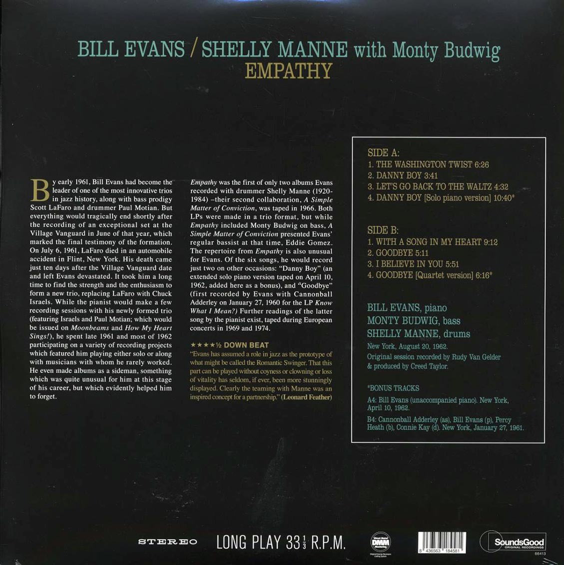 Bill Evans, Shelly Manne, Monty Budwig - Empathy (+2 bonus tracks) (ltd. ed.) (180g) [New Vinyl Record LP]