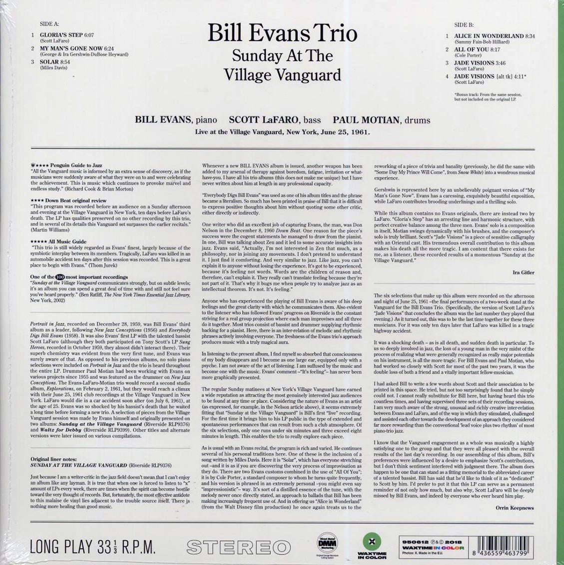 Bill Evans Trio - Sunday At The Village Vanguard (+bonus track) (ltd. ed.) (180g) (green vinyl) [New Vinyl Record LP]